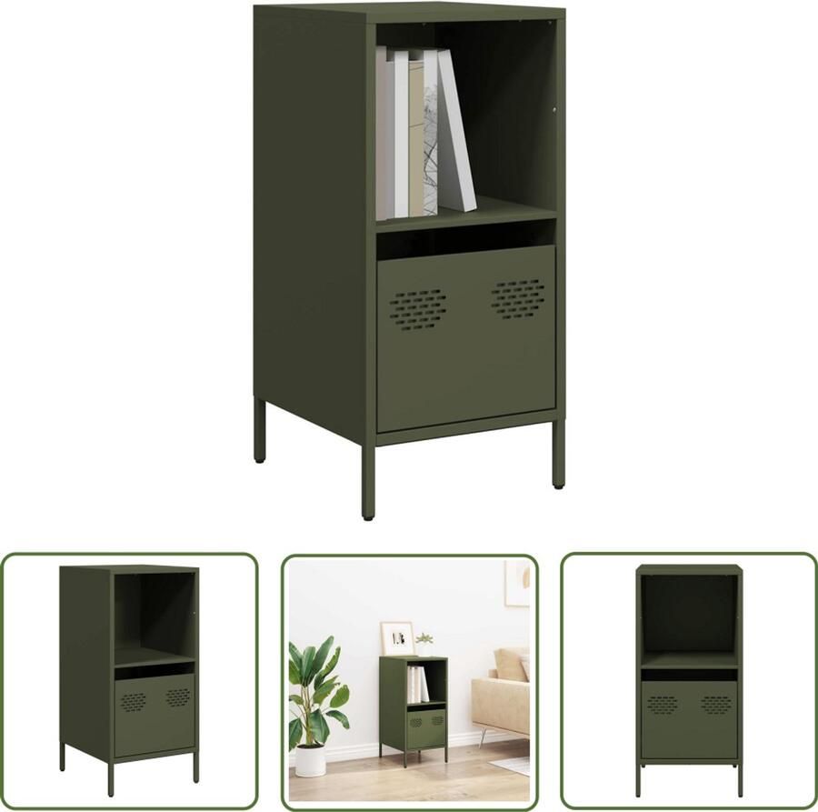 The Living Store Dressoir 35x39x73 5 cm koudgewalst staal olijfgroen Dressoir Opbergmeubel Salontafel Industrieel Design Metaaldresser