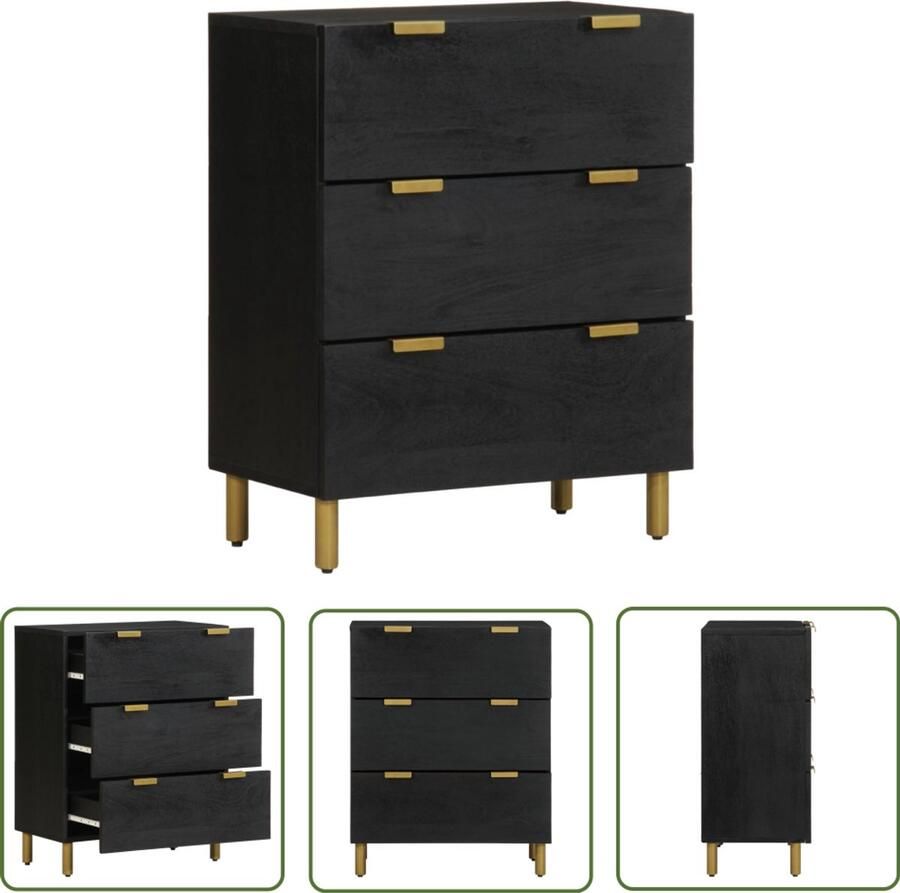 The Living Store Dressoir 60x33x75 cm bewerkt hout zwart Dressoir Commode Opbergkast Houten Kast Vintage Kast