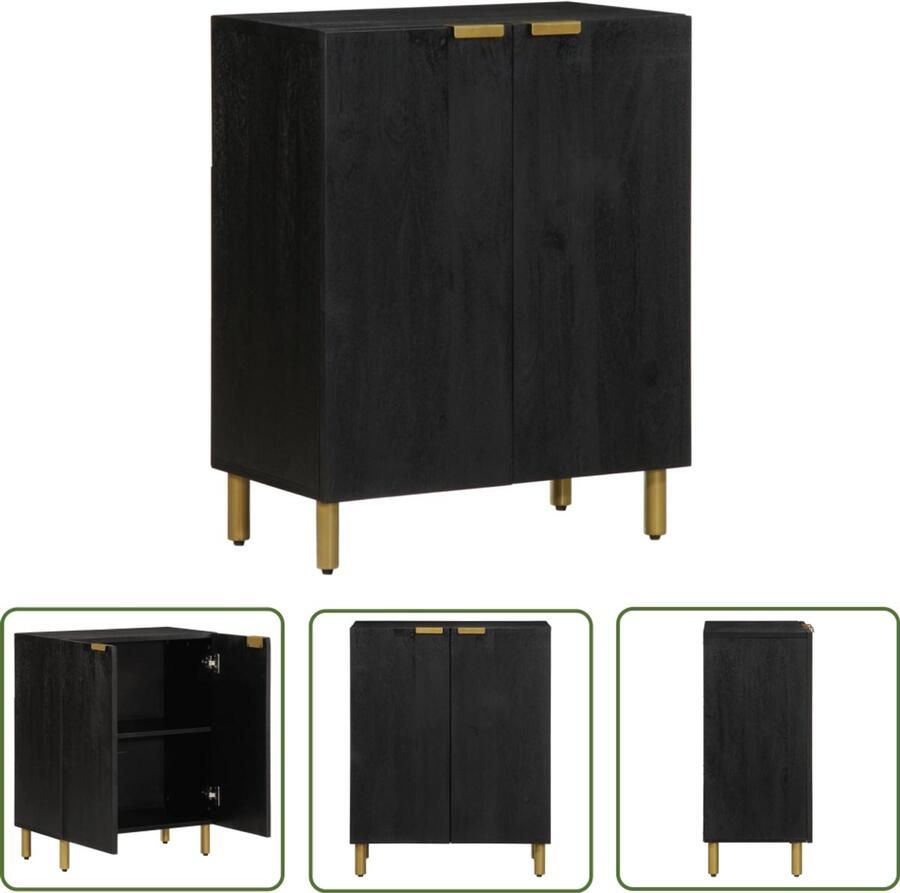 The Living Store Dressoir 60x33x75 cm bewerkt hout zwart Dressoir Commode Opbergkast Houten Meubel Zwarte Kast