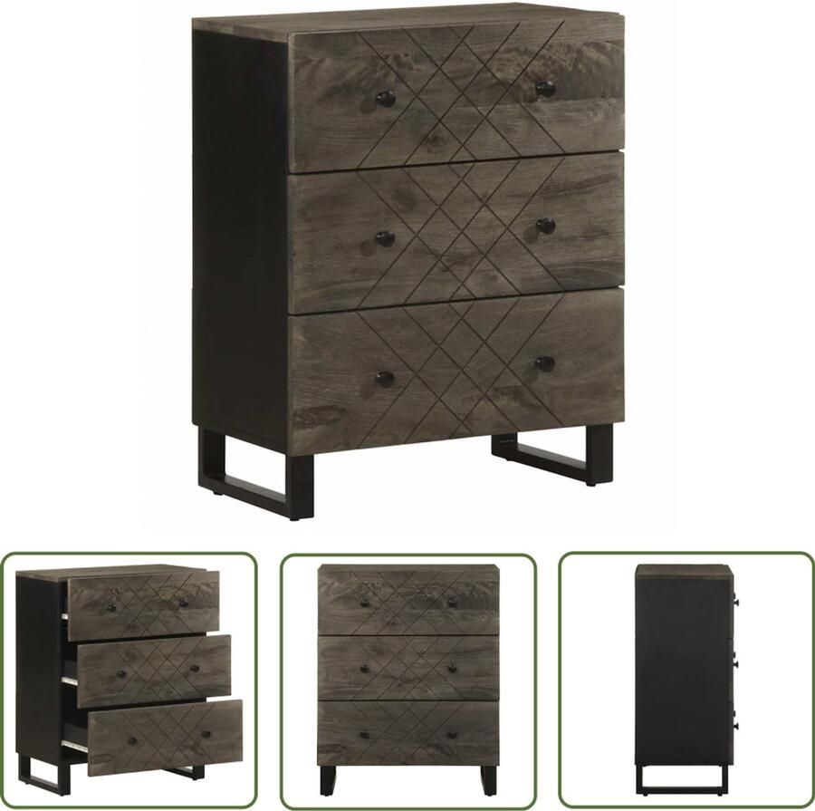 The Living Store Dressoir 60x33x75 cm massief mangohout zwart Dressoir Commode Opbergkast Mangohout Black Furniture