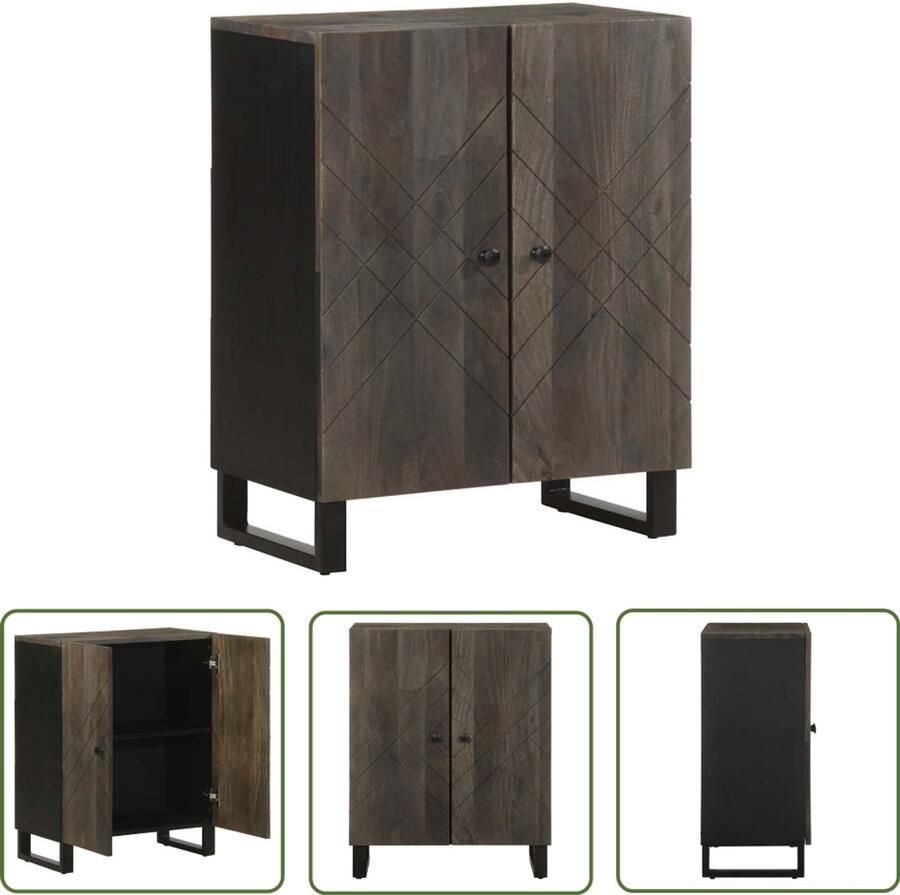 The Living Store Dressoir 60x33x75 cm massief mangohout zwart Dressoir Commode Opbergkast Mangohout Zwarte Kleur