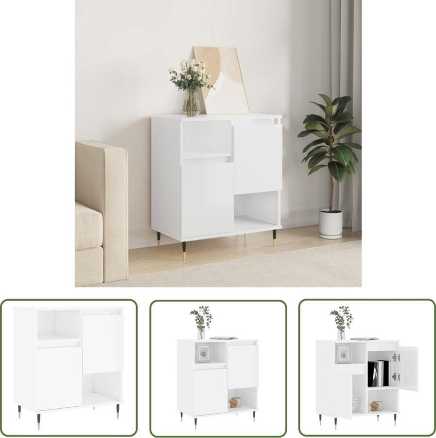The Living Store Dressoir 60x35x70 cm bewerkt hout hoogglans wit Dressoir Opbergkast Salontafel Kast Modern Design - Foto 2