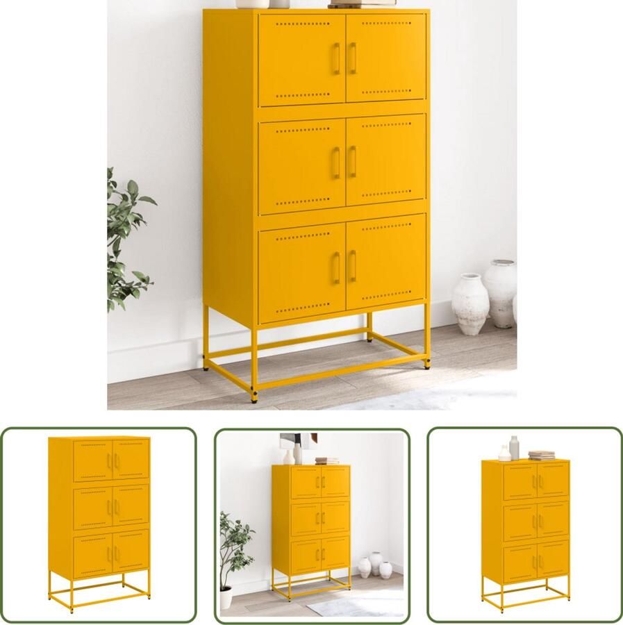 The Living Store Dressoir 68 5x38 5x123 5 cm staal mosterdgeel Dressoir Industrieel Design Robuust Meubilair Opbergkast Metalen Dressoir