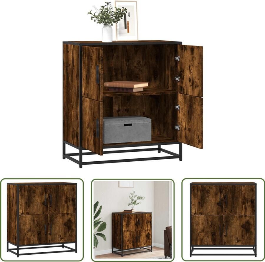 The Living Store Dressoir 68x35x76 cm bewerkt hout gerookt eikenkleurig Dressoir Opbergkast Industrieel Design Houten Meubels Keukenmeubilair