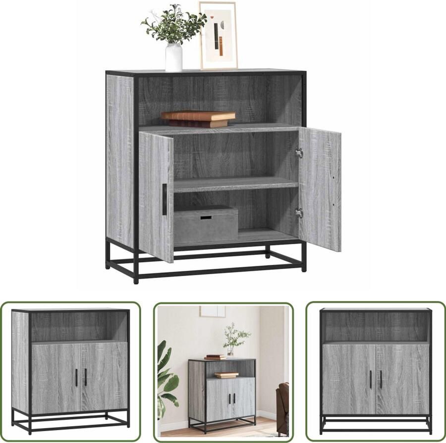 The Living Store Dressoir 68x35x76 cm bewerkt hout grijs sonoma eikenkleurig Dressoir Tv-meubel Opbergkast Salontafel Industrieel Design