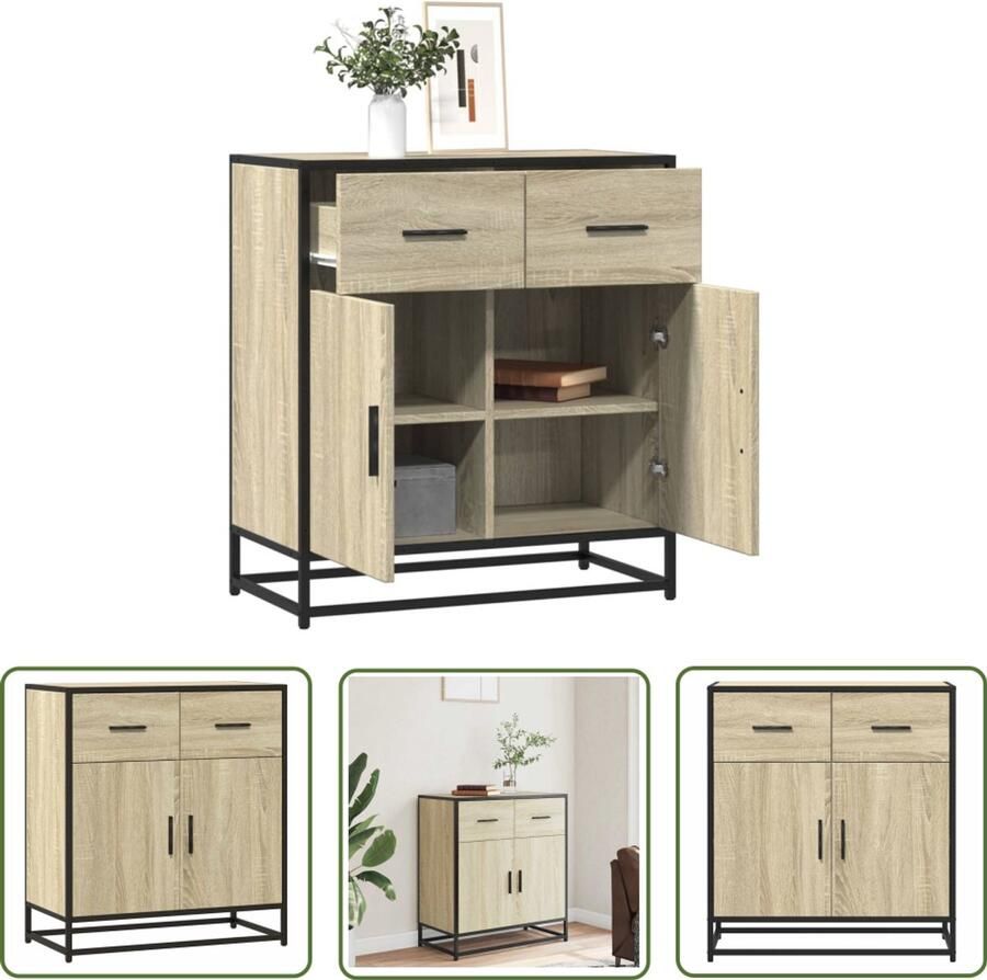 The Living Store Dressoir 68x35x76 cm bewerkt hout sonoma eikenkleurig Dressoir Modern Dressoir Houten Dressoir Industrieel Dressoir Opbergkast