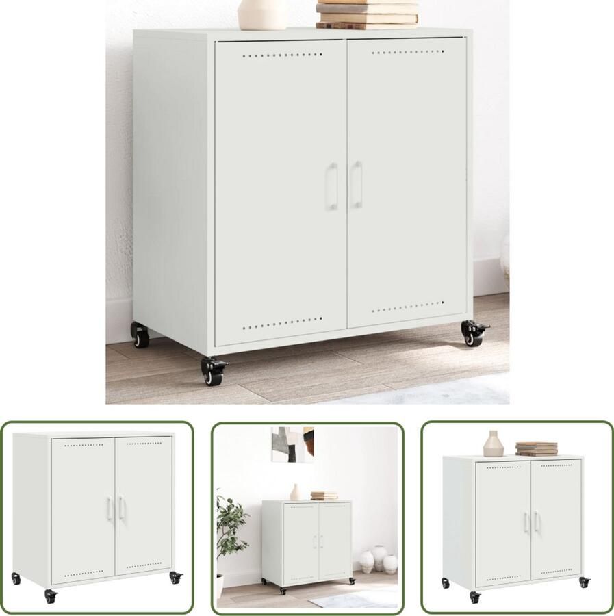 The Living Store Dressoir 68 5x39x72 cm staal wit Dressoir Salontafel Opbergmeubel Wit Meubel Metalen Dressoir