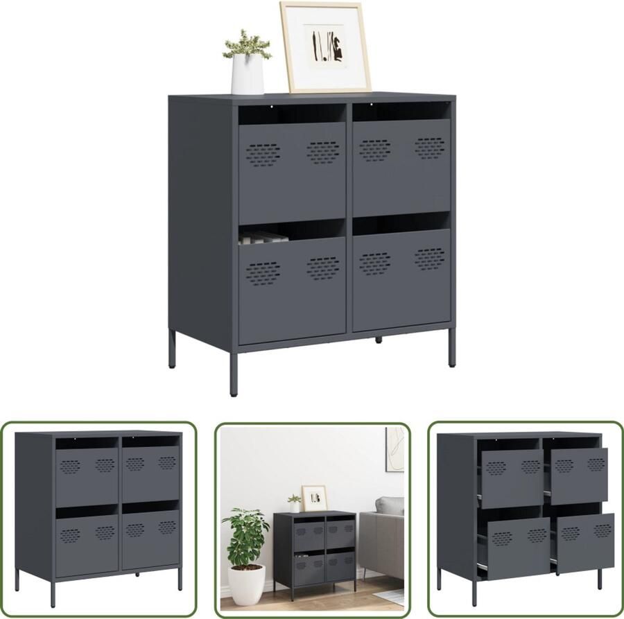 The Living Store Dressoir 68x39x73 5 cm koudgewalst staal antracietkleurig Dressoir Metalen Dressoir Antraciet Dressoir Opbergkast Salontafel