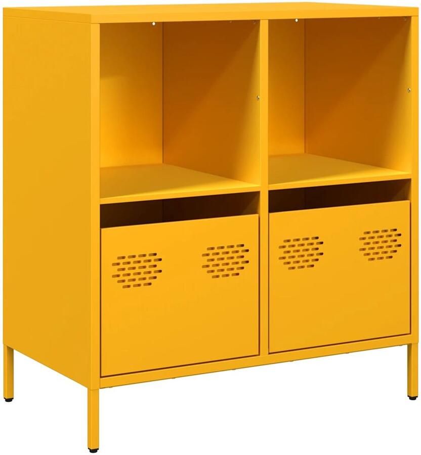 VidaXL Dressoir 68x39x73 5 cm koudgewalst staal mosterdgeel Dressoir Commode Vintage Dressoir Houten Dressoir Mustard Yellow Furniture
