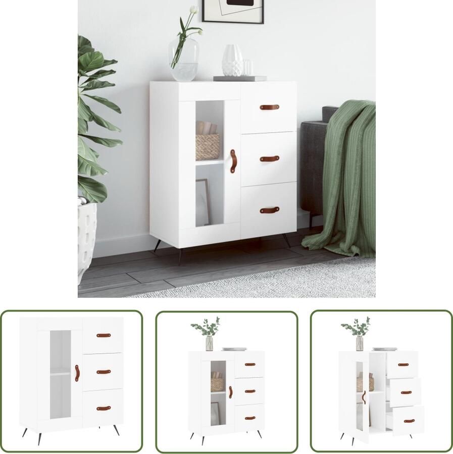 The Living Store Dressoir 69 5x34x90 cm bewerkt hout wit Dressoir Commode Houten Dressoir Witte Dressoir Vintage Dressoir