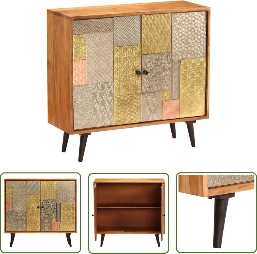 The Living Store Dressoir 80x30x75 cm massief acaciahout Dressoir Retro Design Acacia Hout Vintage Meubels Salontafel