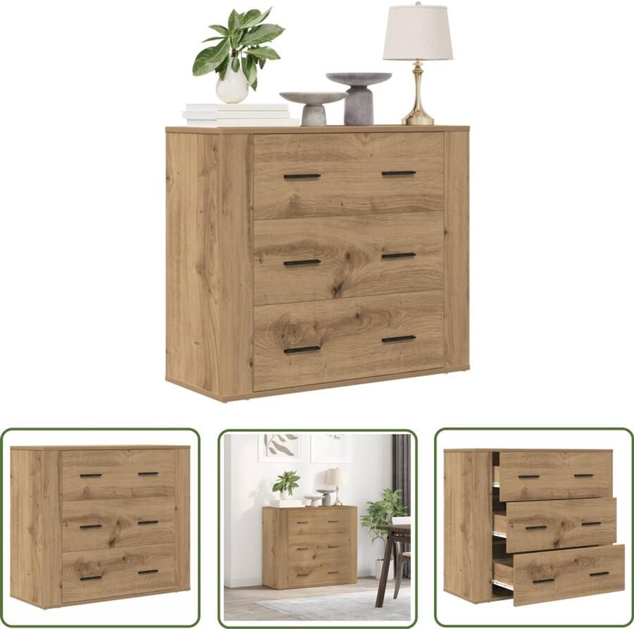 The Living Store Dressoir 80x33x70 cm bewerkt hout artisanaal eikenkleurig Dressoir Houten Dressoir Salontafel Bergruimte Opslagoplossing