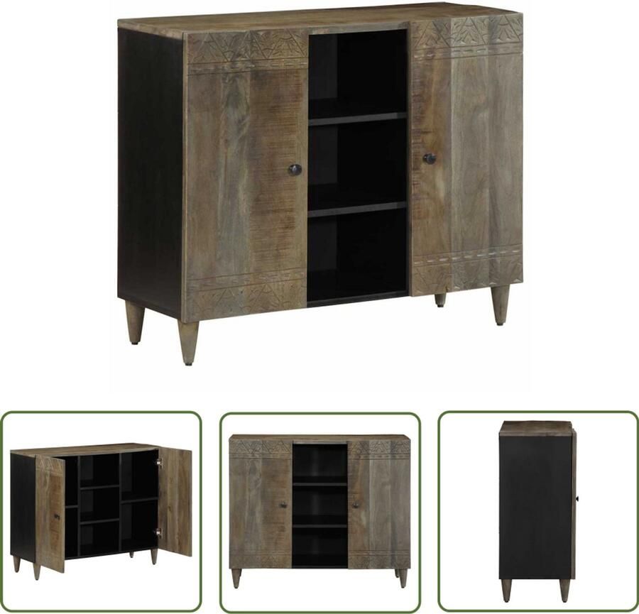 The Living Store Dressoir 90x33x75 cm massief mangohout Dressoir Mangohout Zwarte Meubels Opbergmeubilair Salontafel
