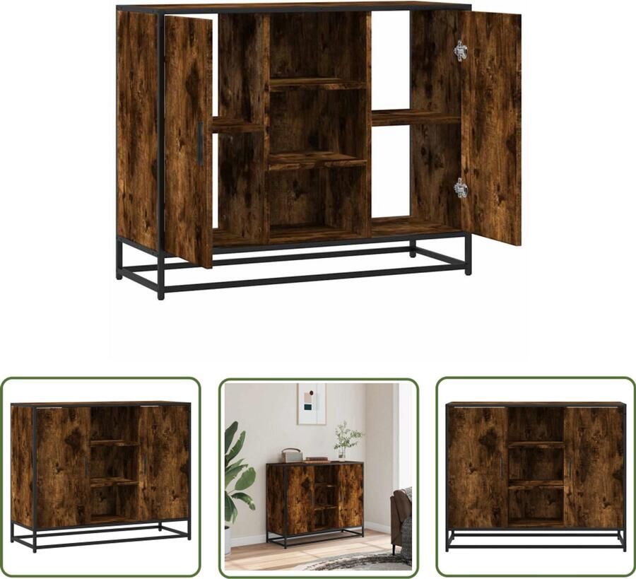 The Living Store Dressoir 92x35x76 cm bewerkt hout gerookt eikenkleurig Dressoir Meubels Industrieel Meubilair Houten Dressoir Opbergkast