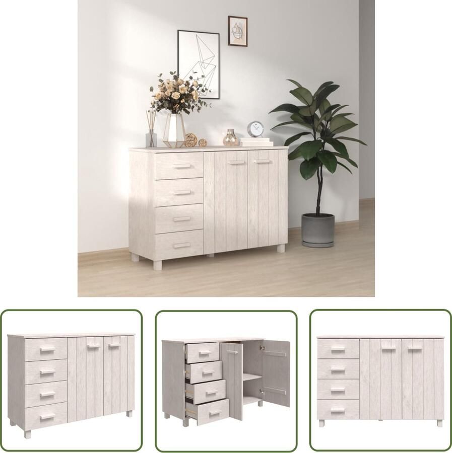 VidaXL Dressoir HAMAR 113x40x80 cm massief grenenhout wit Dressoir Commode Grenenhouten Dressoir Wit Dressoir Salontafel