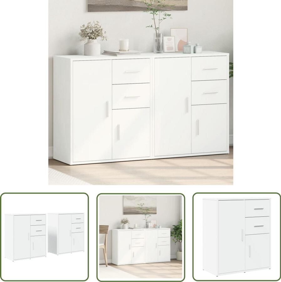 The Living Store Dressoirs 2 st 60x31x70 cm bewerkt hout wit Dressoir Commode Opbergkast Woonkamer Decoratie Houten Dressoir