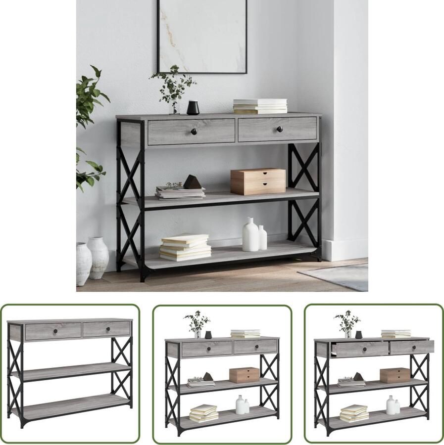 The Living Store Wandtafel 100x28x75 cm bewerkt hout grijs sonoma eikenkleurig Wandtafel Console Tafel Entreetafel Haltafel Bijzettafel