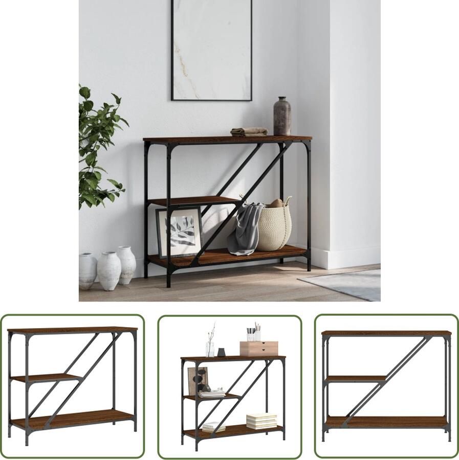 The Living Store Wandtafel Bruineiken 88.5 x 30 x 75 cm Duurzaam hout Stalen frame Wandtafel Consoletafel Bijzettafel Haltafel Bruine Eiken