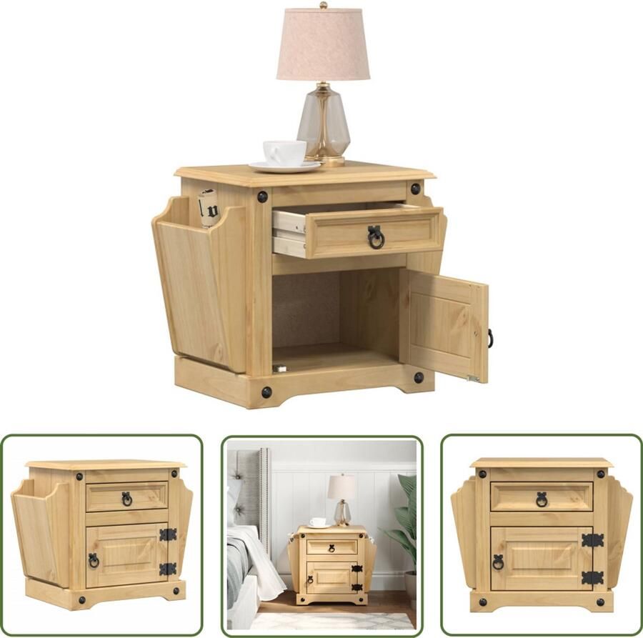 The Living Store Nachtkastje Corona 45x35x47 5 cm massief grenenhout Nachtkastje Corona Grenenhout Bruine Kleur Vintage Stijl