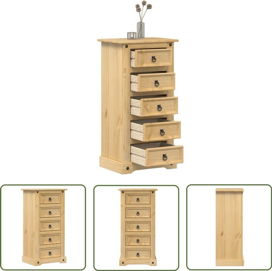 The Living Store Nachtkastje Corona 53x39x103 cm massief grenenhout Nachtkastje Corona Grenenhout Bruine Kleur Vintage