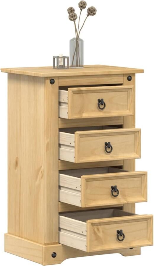 The Living Store Nachtkastje Corona 53x39x84 cm massief grenenhout Nachtkastje Corona Grenenhout Bruine Kleur Vintage Stijl