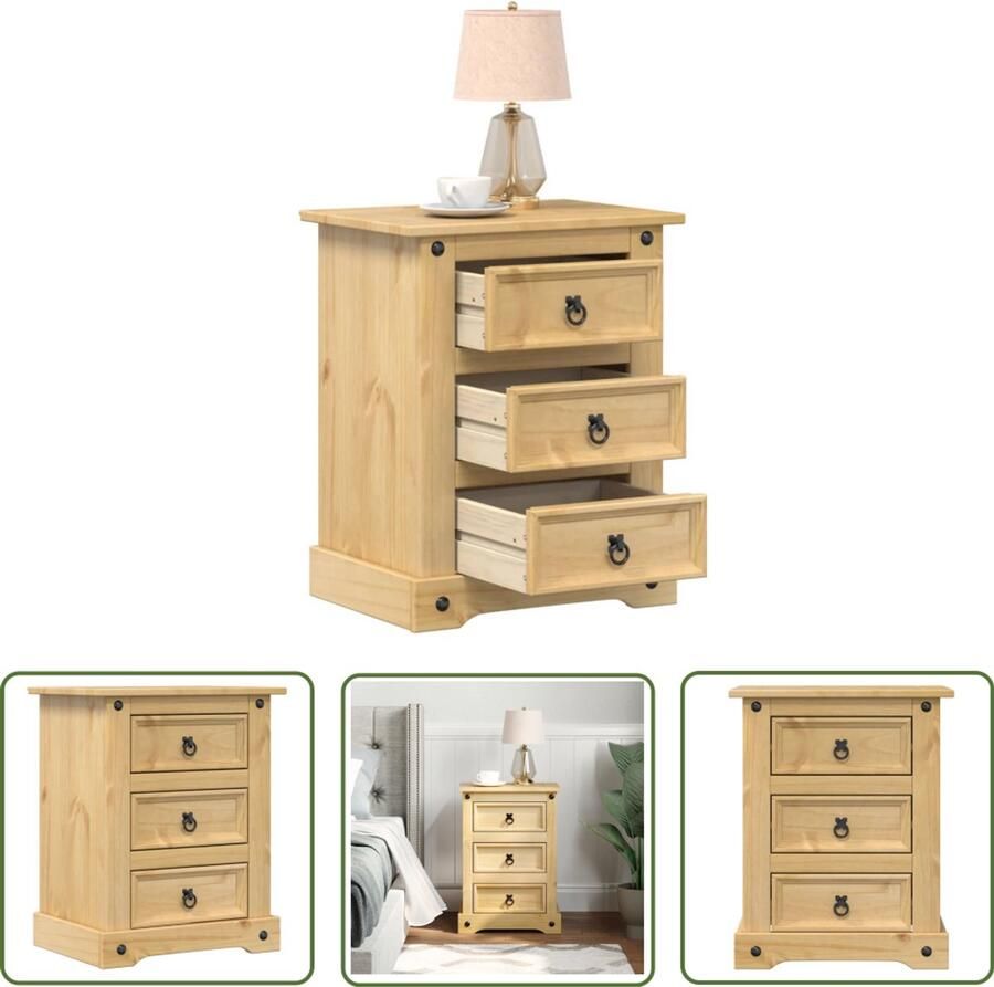 The Living Store Nachtkastje Corona 53x39x66 cm massief grenenhout Nachtkastje Corona Serie Grenenhout Honinginbruin Vintage