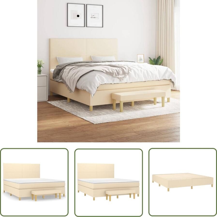 The Living Store Boxspring Bed Crème 203 x 180 x 118 128 cm Duurzaam materiaal Hoogte verstelbaar hoofdbord Comfortabele ondersteuning Pocketvering matras Middelharde ondersteuning Huidvriendelijk topmatras Multifunctioneel bankje