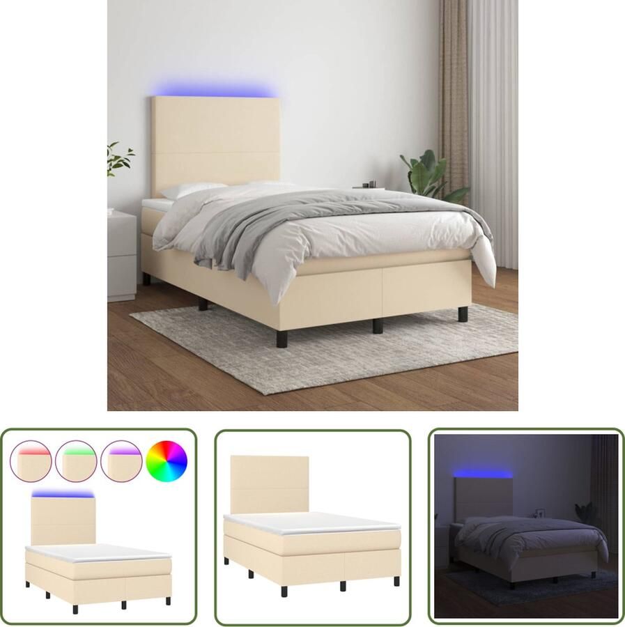 The Living Store Boxspring met matras en LED stof crèmekleurig 120x200 cm Boxspring Boxsprings Bed Slaapmeubel Boxspringbed Boxspring Bed Tweepersoonsbed Bed Met Matras Bedframe Ledikant Bed Met LED - Foto 2