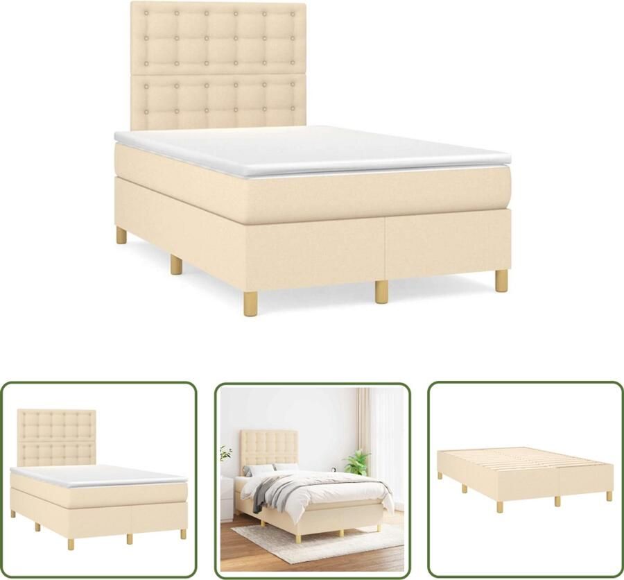 VidaXL Boxspring met matras stof crèmekleurig 120x190 cm Boxspring Creme Kleurig Boxspring Bed Slaapcomfort Matras