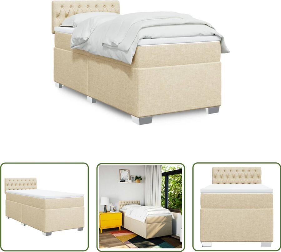 VidaXL Boxspring met matras stof crèmekleurig 90x200 cm Boxspring Creme Kleurig Boxspring Bed Tweepersoons Bed Stapelbed
