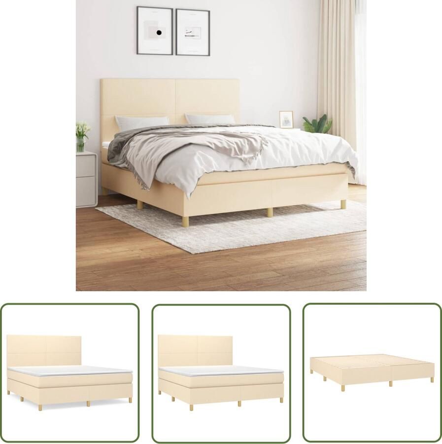 The Living Store Boxspringbed crème 203 x 180 x 118 128 cm Pocketvering matras Middelharde ondersteuning Huidvriendelijk topmatras Inclusief montagehandleiding