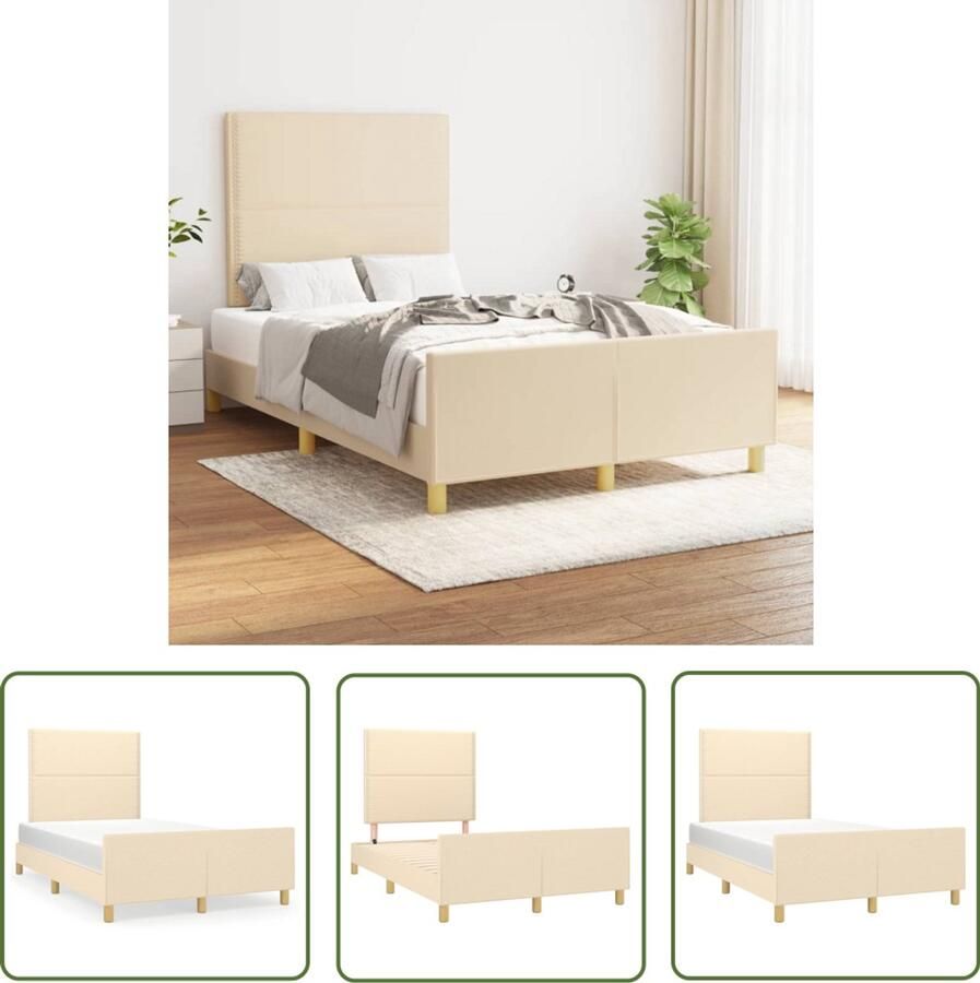 VidaXL Bedframe zonder matras 120x190 cm stof crèmekleurig Bedframe Creme Kleurt Boxspring Tweepersoonsbed Slaapkamerinrichting