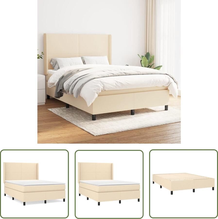 The Living Store Boxspring met matras stof crèmekleurig 140x200 cm Boxspringbed Creme Kleurtje Pocketveer Matras Stapelbare Bedbodems Tweepersoonsbed