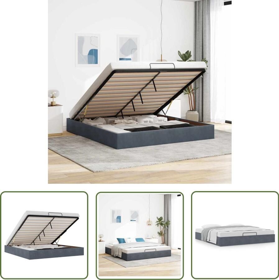 VidaXL Dark Grey Velvet Bed Ottoman Bedframe Ottoman bedframe zonder matras 200x200 cm fluweel donkergrijs Storage Bed Double Bed Bedroom Furniture
