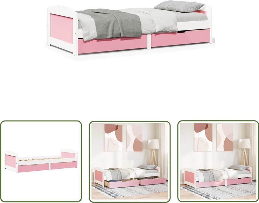 VidaXL Slaapbank met 2 lades zonder matras IRUN 90x200 cm wit en roze Slaapbank Daybed Tweepersoonsbed Logeerbed Bankslaapzaak
