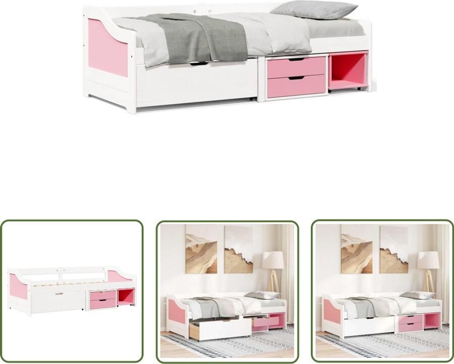 VidaXL Slaapbank met 3 lades zonder matras IRUN 90x200 cm wit en roze Slaapbank Daybed Bankslaapzaak Logeerbed Boxspring