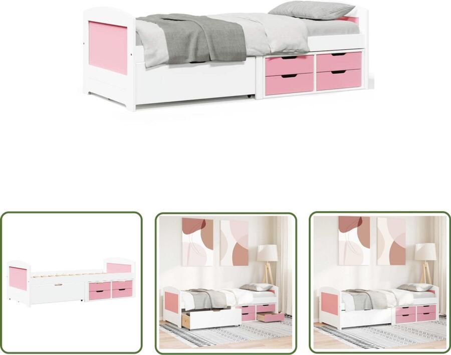 VidaXL Slaapbank met 5 lades zonder matras IRUN 90x200 cm wit en roze Slaapbank Daybed Bankstel Tweepersoonsbed Kinderkamer