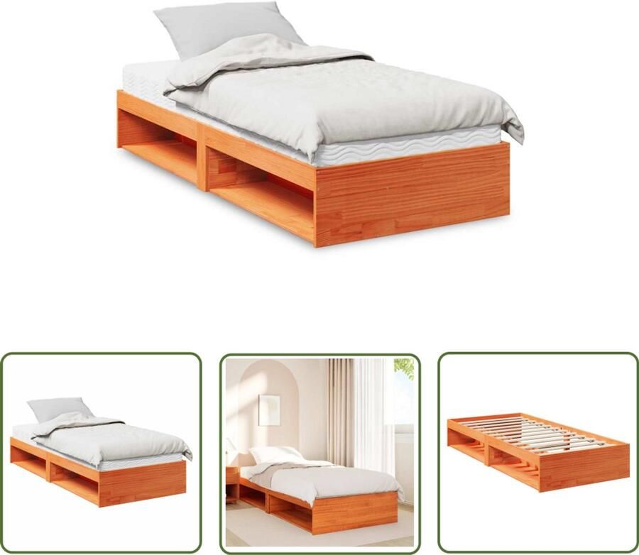 VidaXL Slaapbank met matras 90x200 cm massief grenenhout wasbruin Slaapbank Daybed Massief Hout Grenenhout Opbergruimte