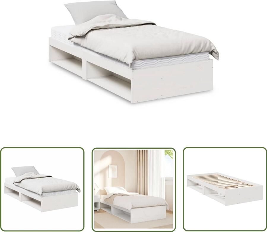 VidaXL Slaapbank met matras 90x200 cm massief grenenhout wit Slaapbank Daybed Massief Hout Grenenhout Bedframe