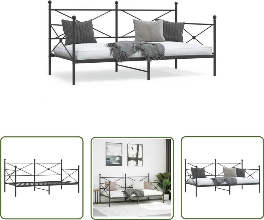 VidaXL Slaapbank zonder matras 100x200 cm staal zwart Slaapbank Daybed Metalen Frame Staal Black