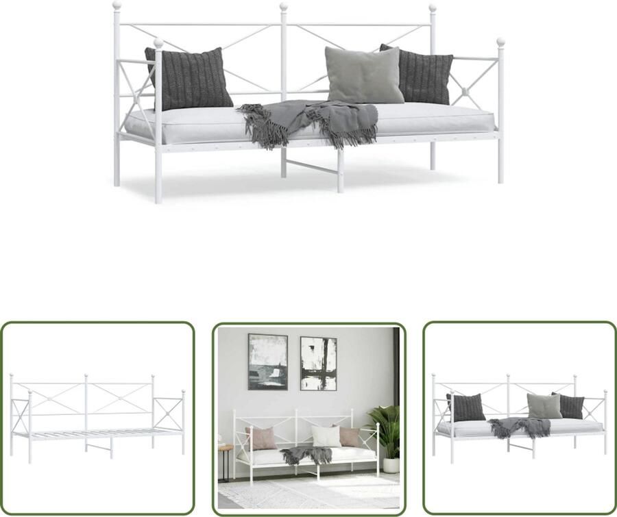 VidaXL Slaapbank zonder matras 80x200 cm staal wit Slaapbank Daybed Staal Wit Opbergruimte