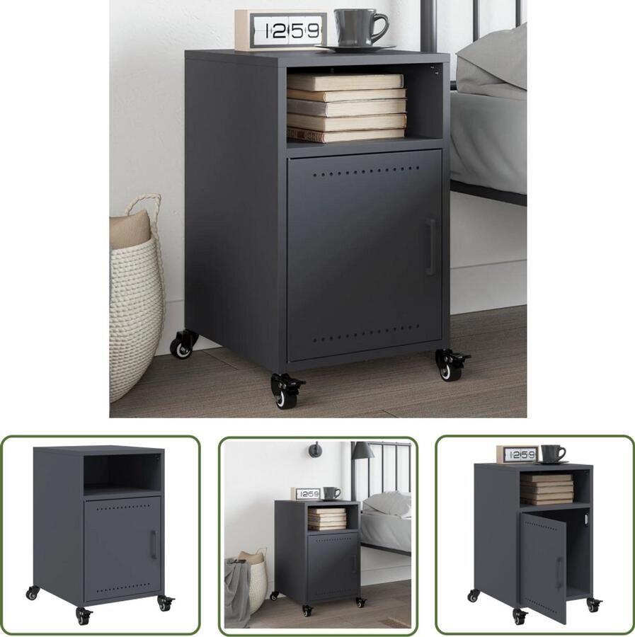 The Living Store Nachtkastje 36x39x59 cm staal antracietkleurig Nachtkastje Design Meubel Kasten Slaapkamers Antraciet