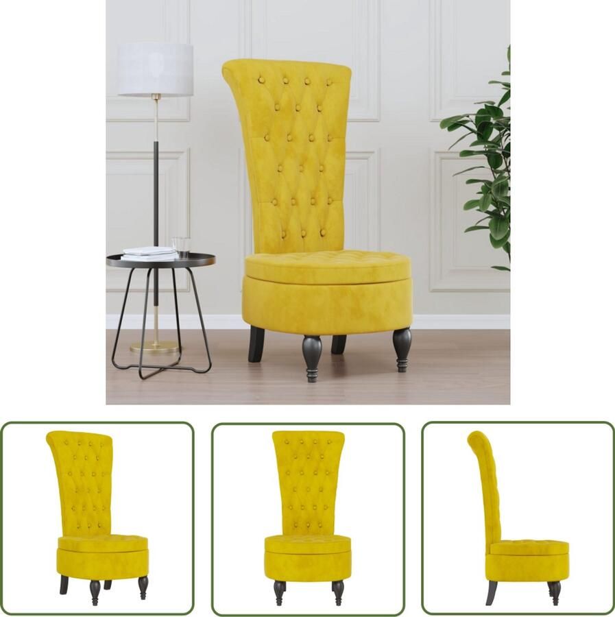 The Living Store Stoel hoge rugleuning met knopen fluweel geel Stoelen Fluweel Stoel Design Stoel Lounge Stoel Eetkamerstoel