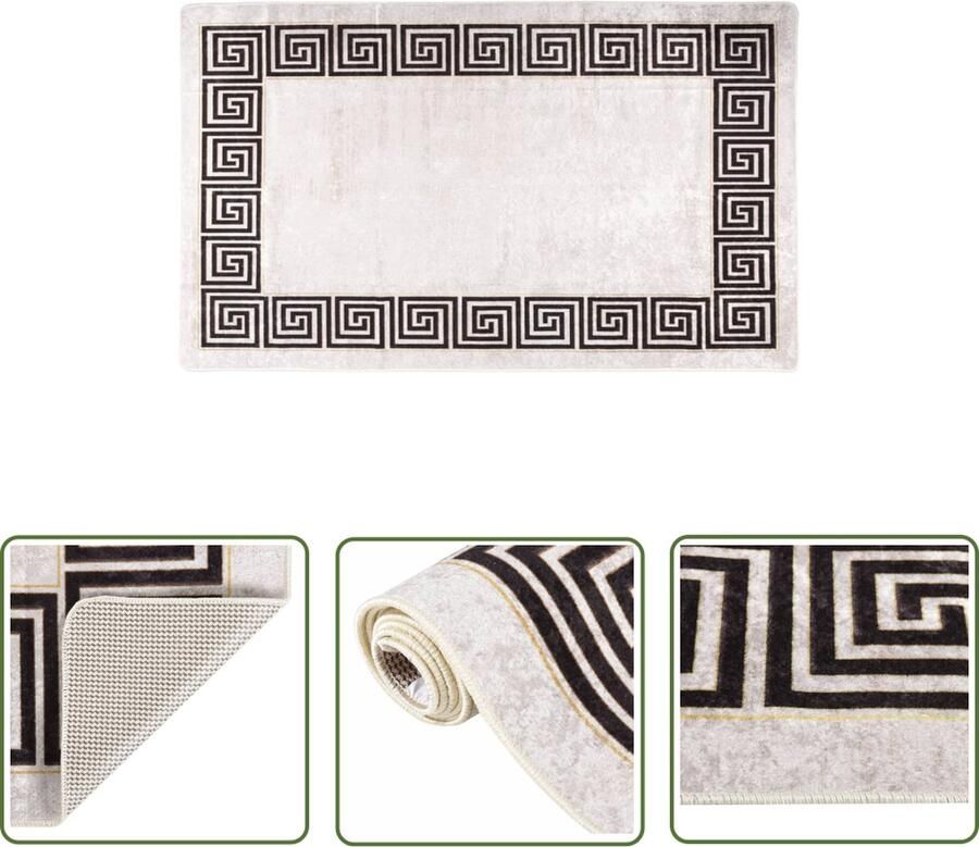 The Living Store Vloerkleed Digitale Print 150 x 230 cm Zwart Wit Wasbaar Anti-slip Vloerkleed Digitale Print Vloerdekens Anti Slip Wasbaar Vloerkleed