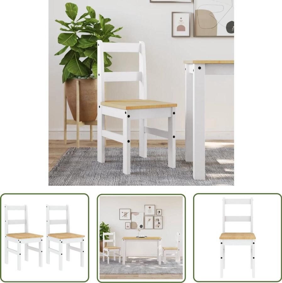 The Living Store Panama Eetkamerstoelen 40 x 46 x 90 cm Massief Grenenhout Eettafelstoel Dining Chair Granenhouten Stoel Witte Stoel Landelijke Stoel