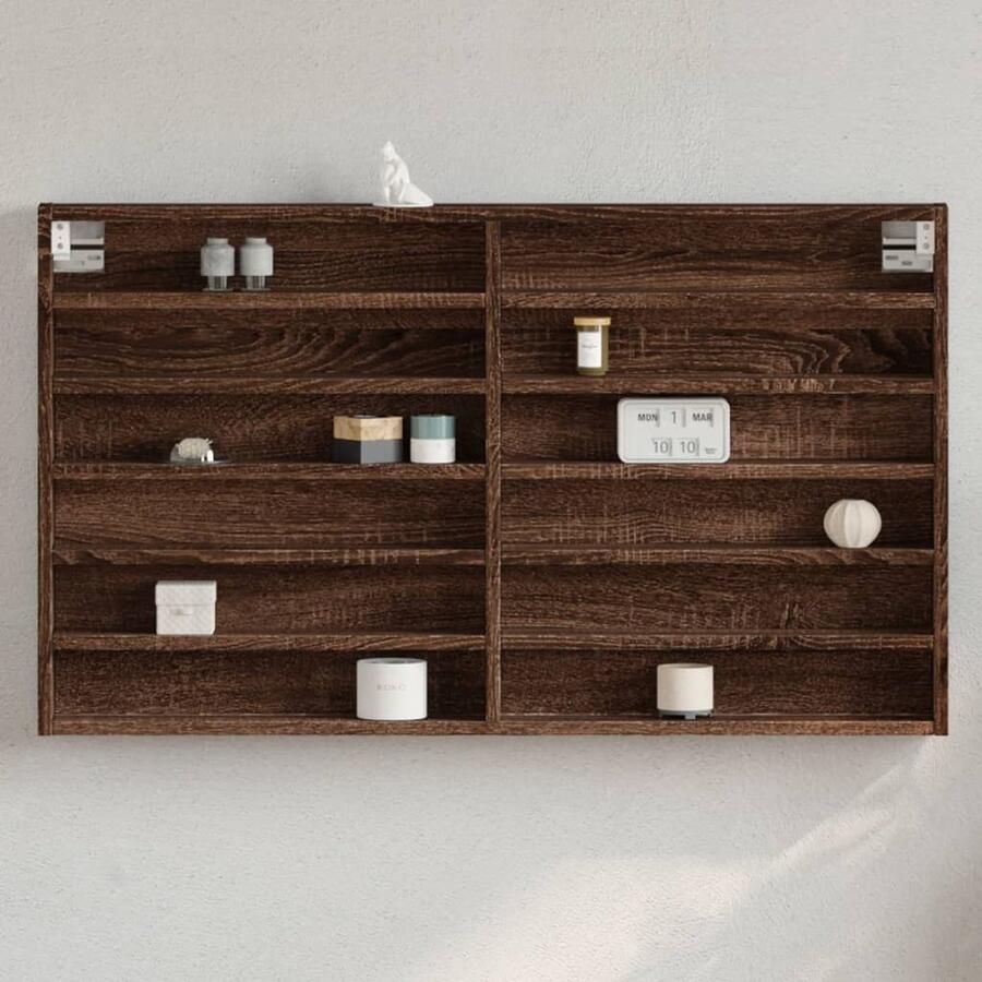 The Living Store Vitrinekast 100x8 5x58 cm bewerkt hout bruin eikenkleurig Zwevende Vitrinekast Displaykast Houten Vitrinekast Bruine Eiken Kleur