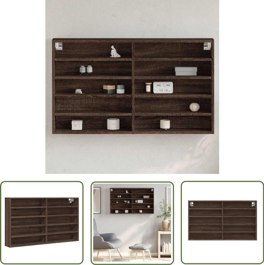 The Living Store Vitrinekast 100x15x58 cm bewerkt hout bruin eikenkleurig Vitrinekast Displaykast Opbergkast Houten Kast Bruine Eiken Meubels