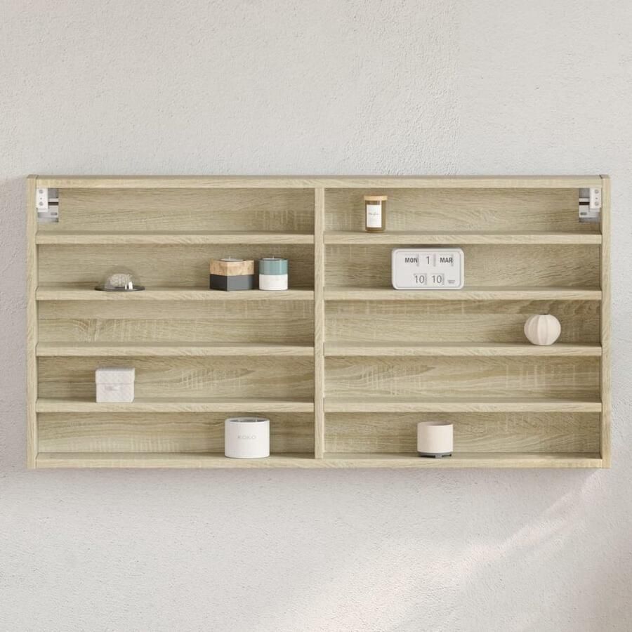 The Living Store Vitrinekast 100x8 5x50 cm bewerkt hout sonoma eikenkleurig Vitrinekast Displaykast Woonaccessoires Salontafel Tv Tafel - Foto 2