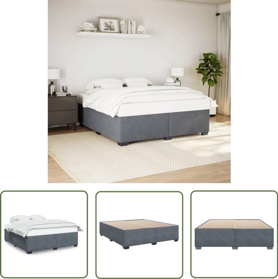 VidaXL Donker Grijs Bed Fluweel Bed Frame Bedframe zonder matras 200x200 cm fluweel donkergrijs Tweepersoons Bed Boxspring Alternatief King Size Bed