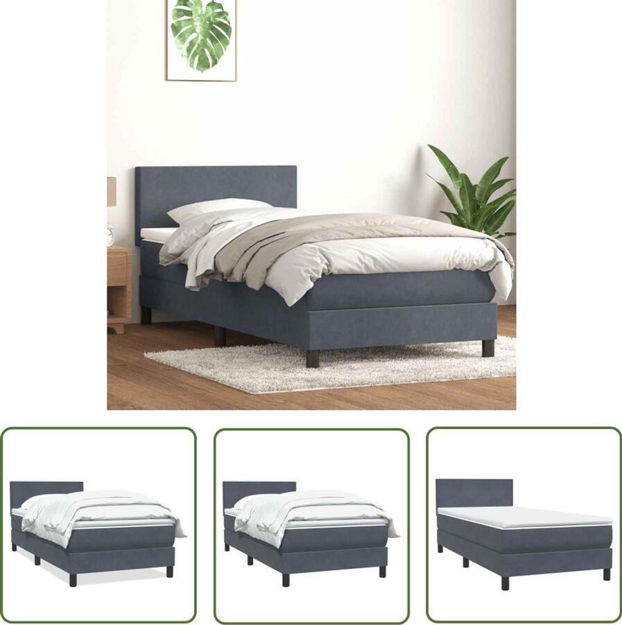 VidaXL Boxspring met matras fluweel donkergrijs 80x210 cm Boxspring Donker Grijs Fluweel Matras Pocketvering
